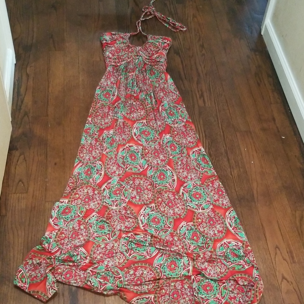 Printed rouched maxi dress- S
